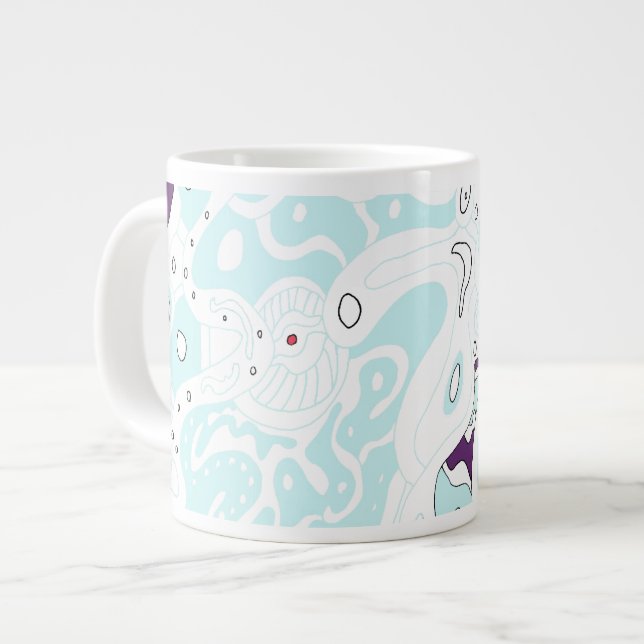 "Turquoise Space" Digital Abstract Art Poster Large Coffee Mug (Front Left)