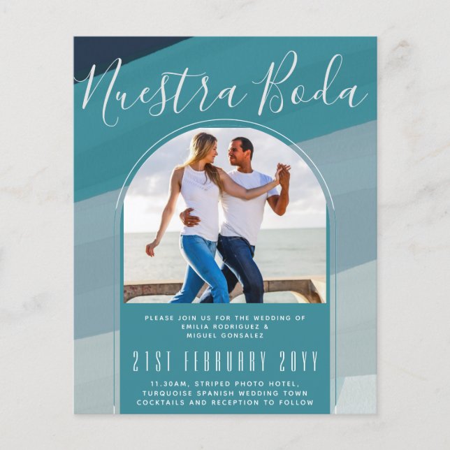 Turquoise Spanish Wedding Nuestra Boda PHOTO Flyer (Front)