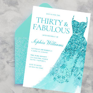 Turquoise Sparkle Dress 30th Birthday Party Invitation