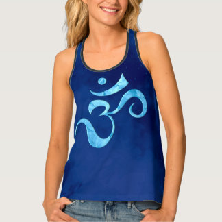 Turquoise Sparkle Om Blue Monochrome Tie dye Tank Top