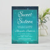 Turquoise Sparkle Sky Sweet 16 Birthday Invitation (Standing Front)