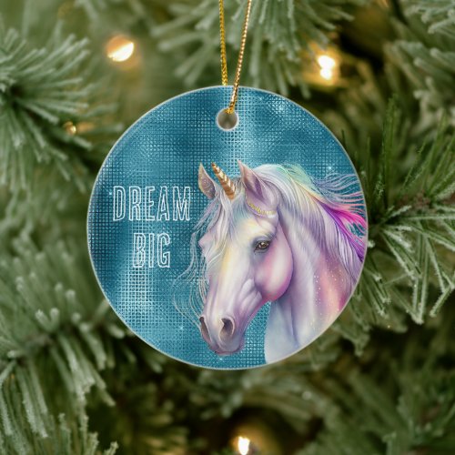 Turquoise Sparkle Unicorn Name Ceramic Ornament