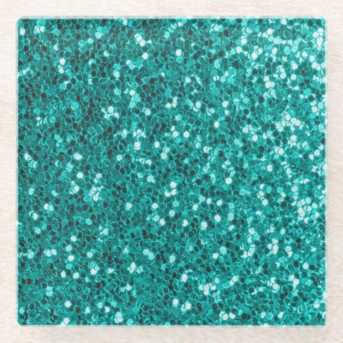 Turquoise Sparkles Bright Close_Up Foundation Glass Coaster