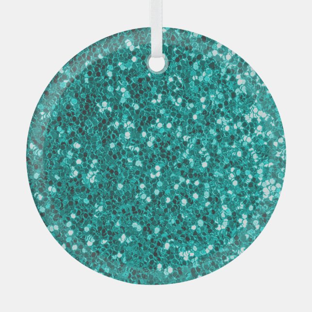 Turquoise Sparkles: Bright Close-Up Foundation Glass Ornament (Front)
