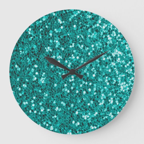 Turquoise Sparkles Bright Close_Up Foundation Large Clock
