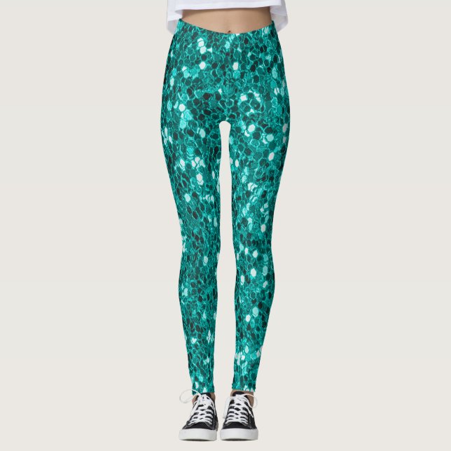 Turquoise Sparkles: Bright Close-Up Foundation Leggings (Front)