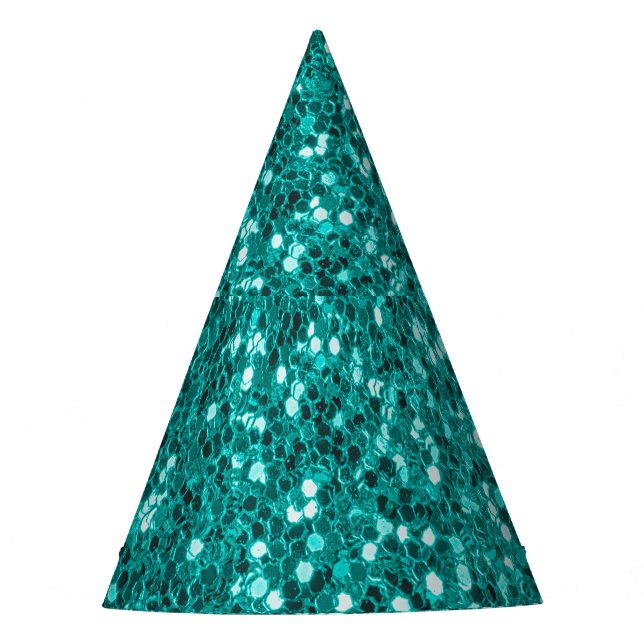 Turquoise Sparkles: Bright Close-Up Foundation Party Hat (Front)