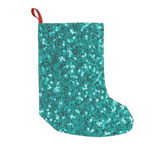 Turquoise Sparkles Bright Close_Up Foundation Small Christmas Stocking