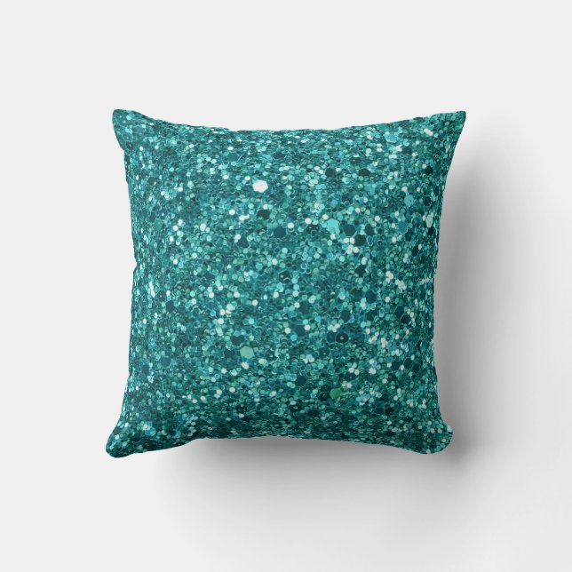 Turquoise Sparkling Background Pattern Throw Pillow (Back)