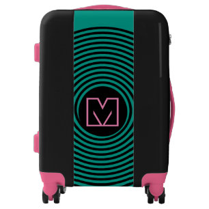 Turquoise Spiral Vortex Monogram Luggage