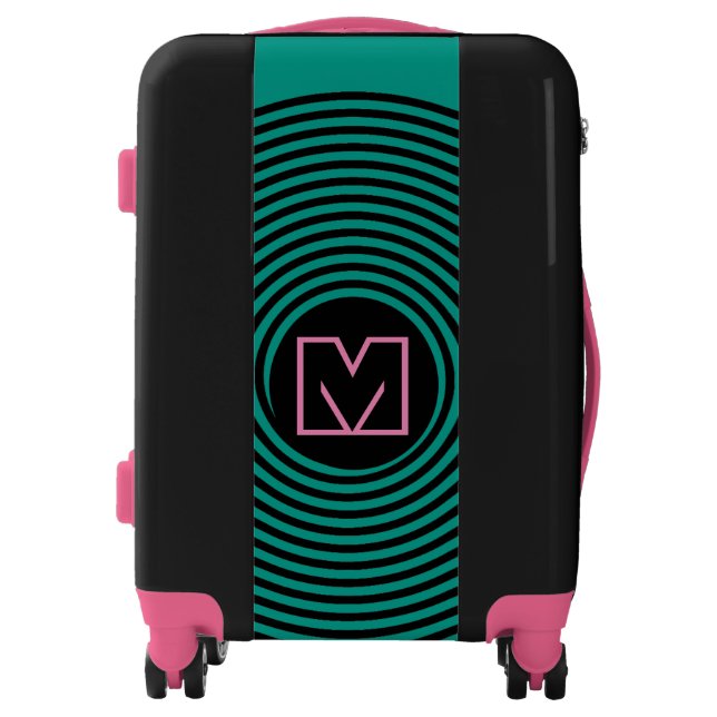 Turquoise Spiral Vortex Monogram Luggage (Front)