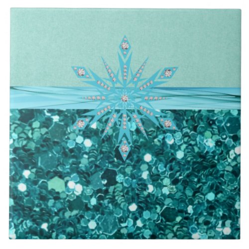 Turquoise Splendor sparkle and glitter Ceramic Tile