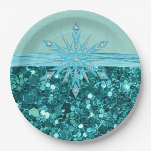Turquoise Splendor sparkle and glitter Paper Plates