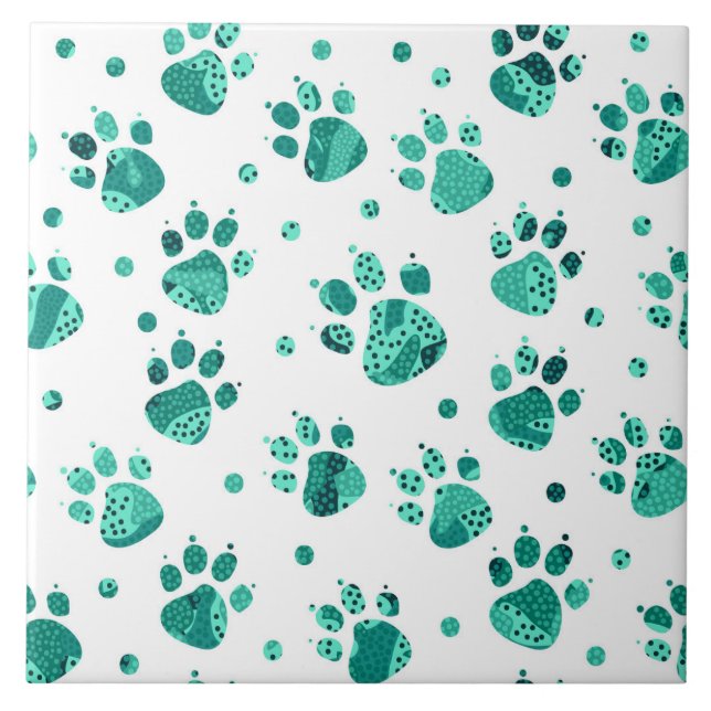 Turquoise Spotted Paws Ceramic Tile (Front)