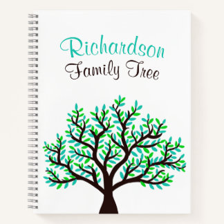 Turquoise Spring Green Leaf Genealogy Family Tree Notebook