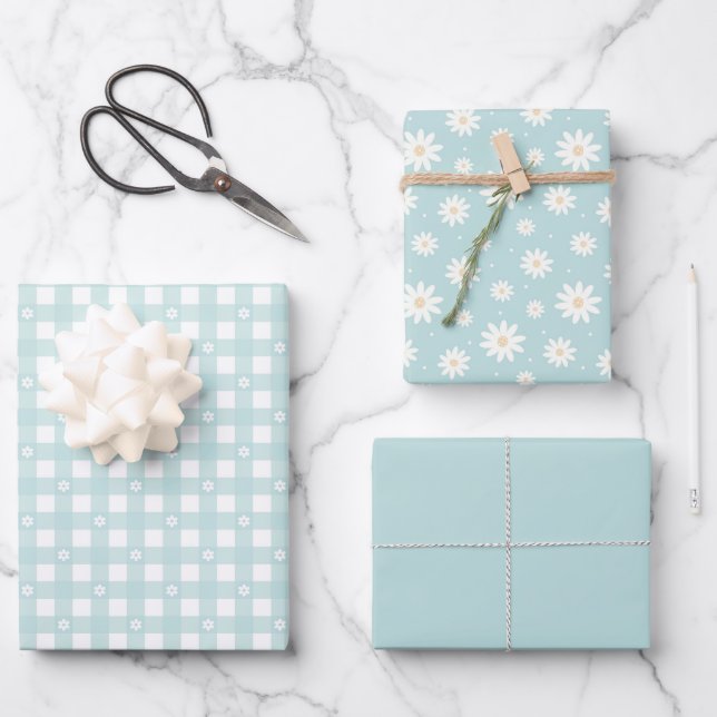 Turquoise Spring Pattern & Solid Wrapping Paper (Front)