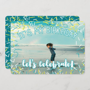 Turquoise Sprinkles Custom Photo Birthday Party Invitation