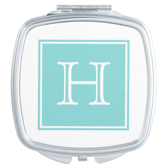 Turquoise Square Monogram Compact Mirror (Front)