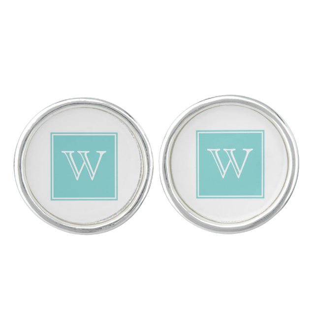 Turquoise Square Monogram Cufflinks (Front)