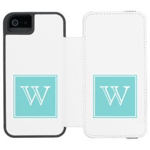 Turquoise Square Monogram Wallet Case For iPhone SE/5/5s