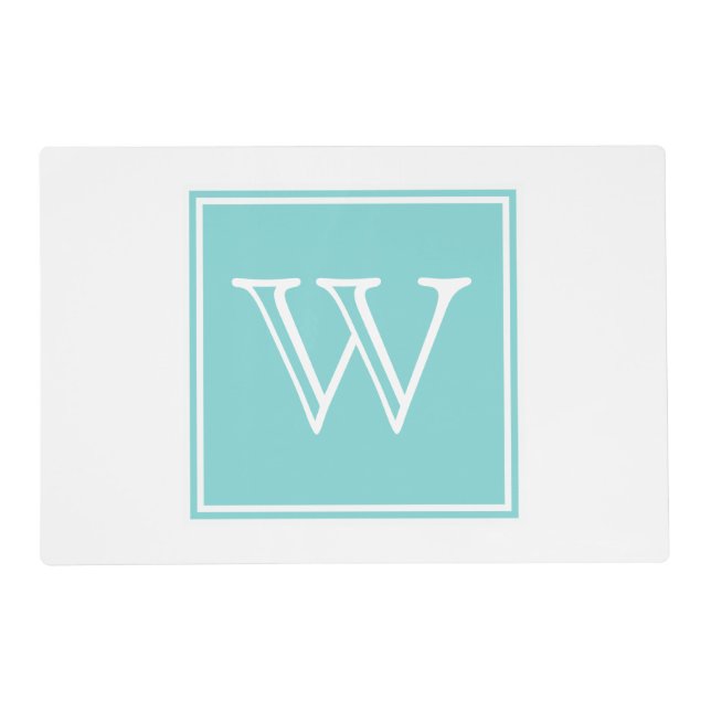 Turquoise Square Monogram Laminated Placemat (Front)