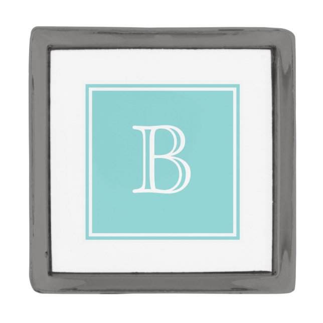 Turquoise Square Monogram Lapel Pin (Front)