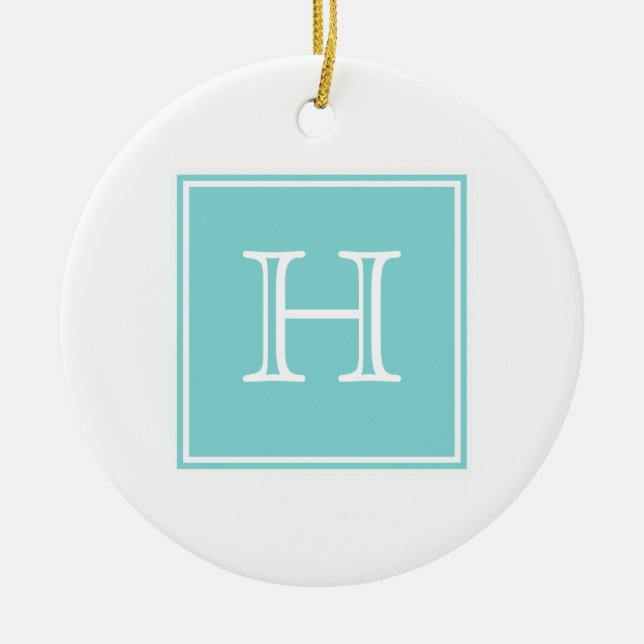 Turquoise Square Monogram Ornament (Front)