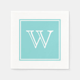 Turquoise Square Monogram Paper Napkins