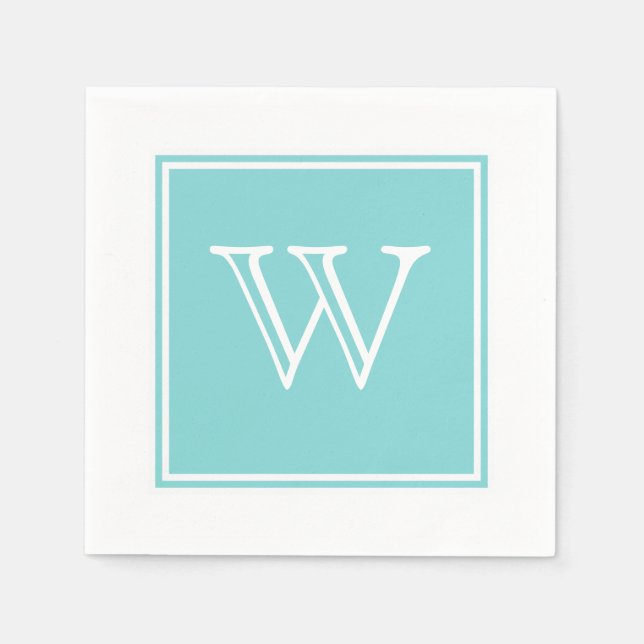 Turquoise Square Monogram Paper Napkins (Front)