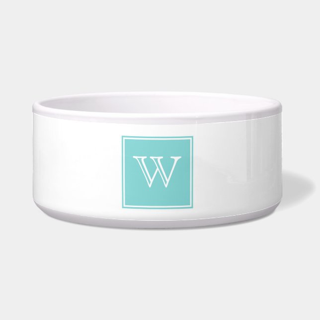 Turquoise Square Monogram Pet Bowl (Front)
