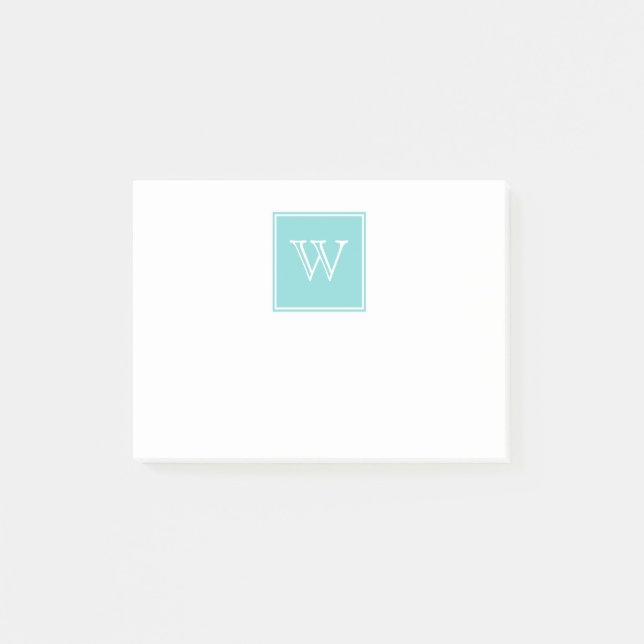 Turquoise Square Monogram Sticky Notes (Front)