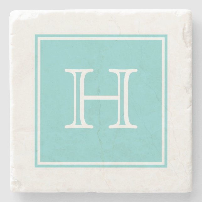 Turquoise Square Monogram Stone Coaster (Front)