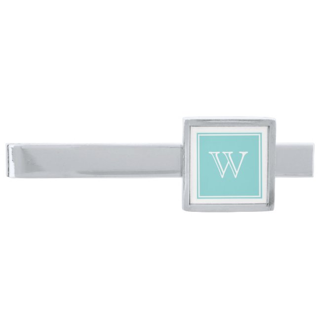 Turquoise Square Monogram Tie Bar (Front)