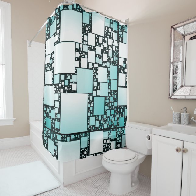 Turquoise Squared Shower Curtain (In Situ)