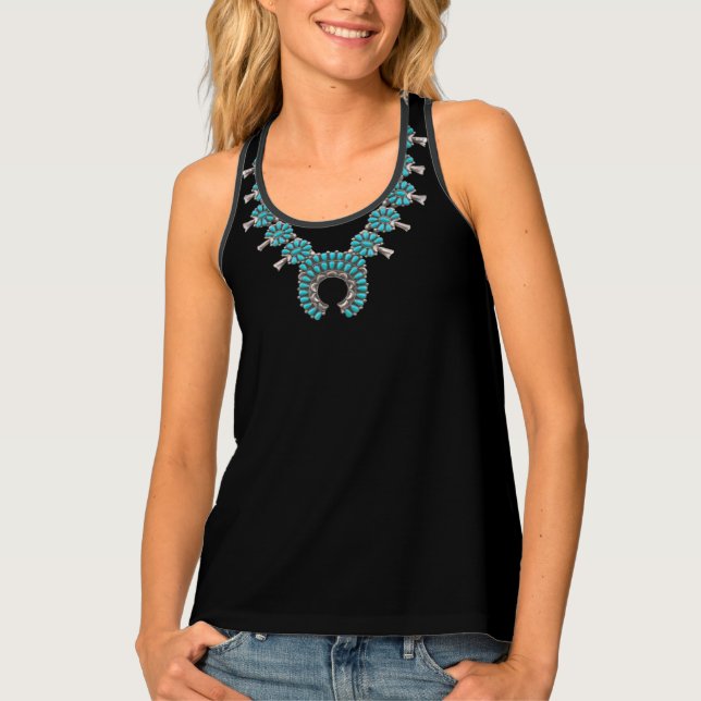TURQUOISE SQUASH BLOSSOM NECKLACE GRAPHIC  TANK TO (Front)