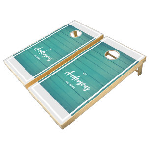 Turquoise Stained Boards Family Name Cornhole Set