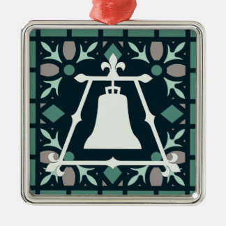 Turquoise Stained Glass Fleur Raincross Design Metal Ornament