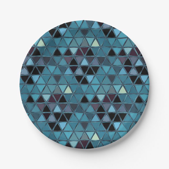 Turquoise Stained Glass Mosaic Southwest Paper Plates (Front)