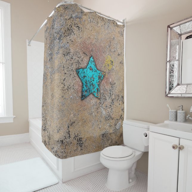 Turquoise Star in the Rocks Shower Curtain (In Situ)