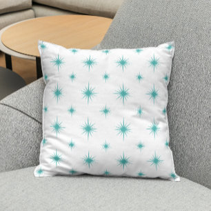 Turquoise Starburst Pattern Mid-century Modern Throw Pillow