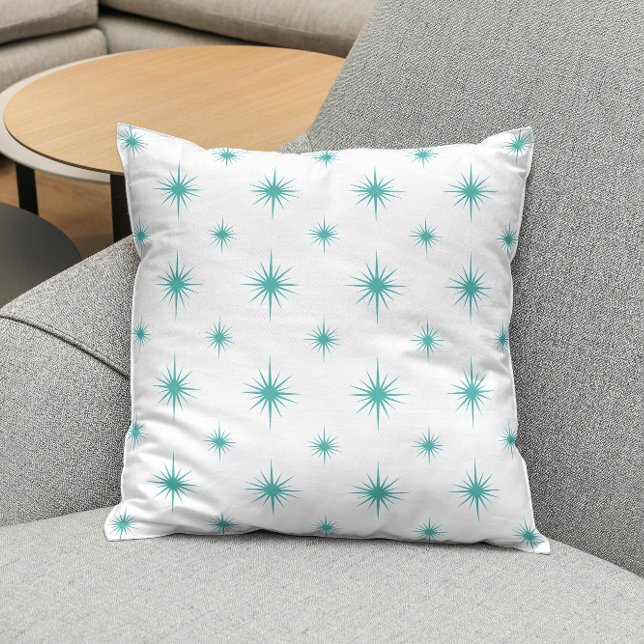 Turquoise Starburst Pattern Mid-century Modern Throw Pillow (Creator Uploaded)