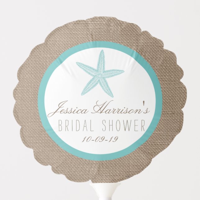 Turquoise Starfish Beach Bridal Shower Balloon (Front)