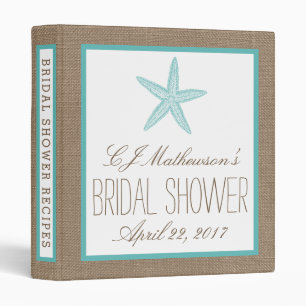 Turquoise Starfish Beach Bridal Shower Recipe 3 Ring Binder