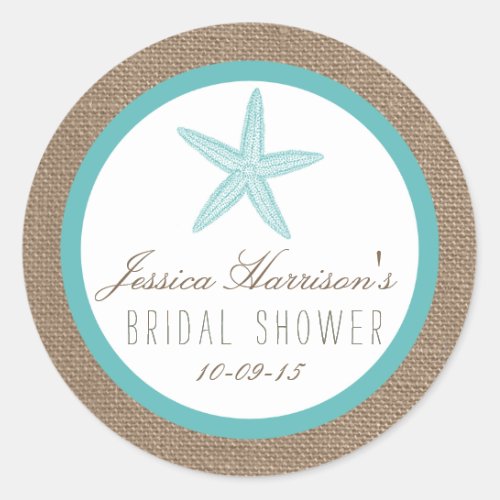 Turquoise Starfish Beach Bridal Shower Stickers