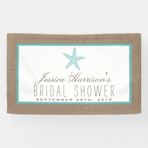 Turquoise Starfish Beach Burlap Bridal Shower Banner