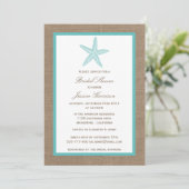 Turquoise Starfish Beach Burlap Bridal Shower Invitation (Standing Front)