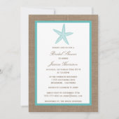 Turquoise Starfish Beach Burlap Bridal Shower Invitation (Front)