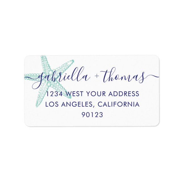 Turquoise Starfish Beach RSVP Address Label (Front)