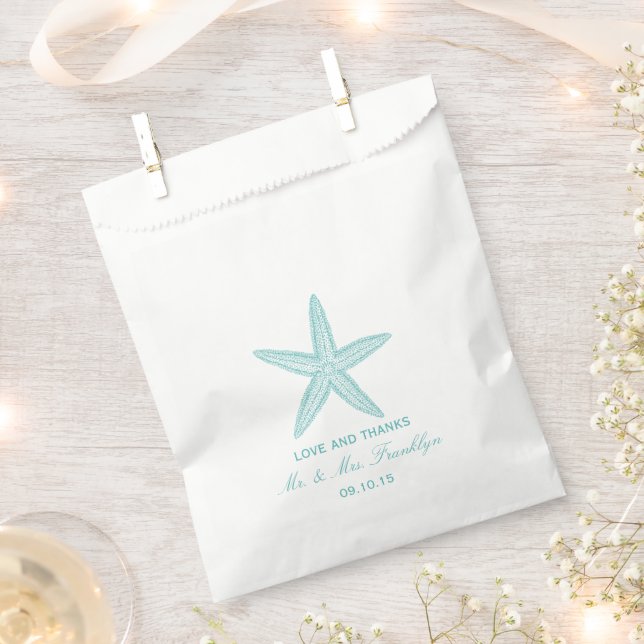 Turquoise Starfish Beach Wedding Favor Bag (Clipped)