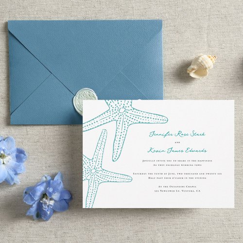 Turquoise Starfish Beach Wedding Invitation
